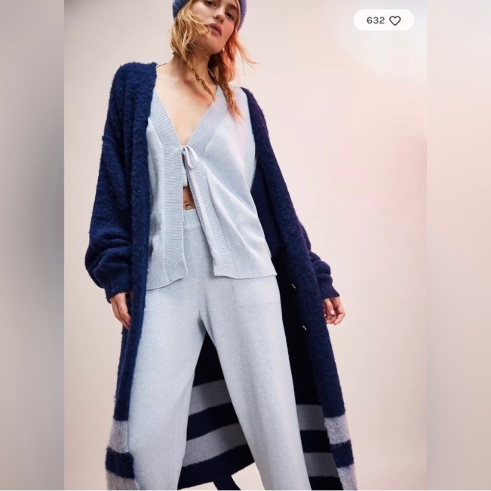 Free People Navy By The Yard Cardigan Oversized Sweater Size S/P